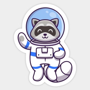 Cute Raccoon Astronaut Waving Hand Sticker